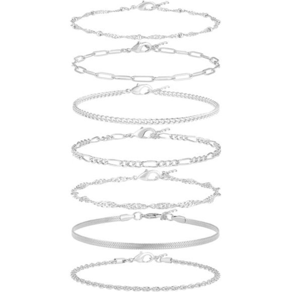 Dainty Bracelets for Women Trendy, Sterling Silver Plated Brass Link Chain Charm